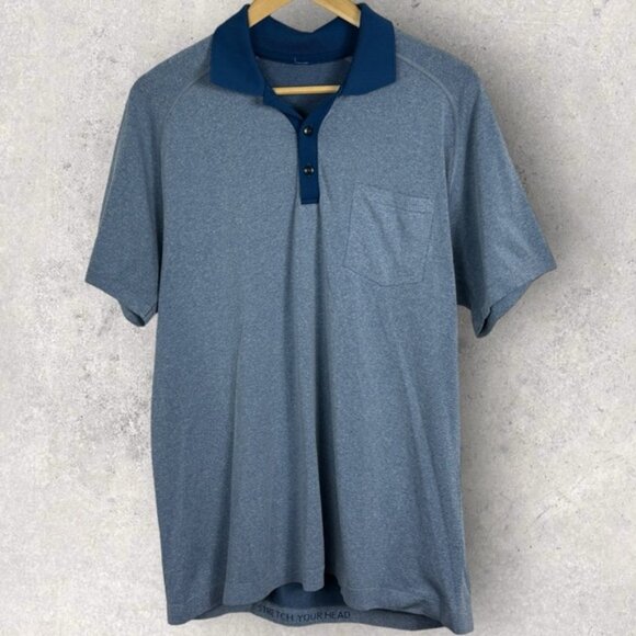 lululemon athletica Other - Lululemon Metal Vent Tech Polo Short Sleeve Shirt Heathered Blue Size Large Top